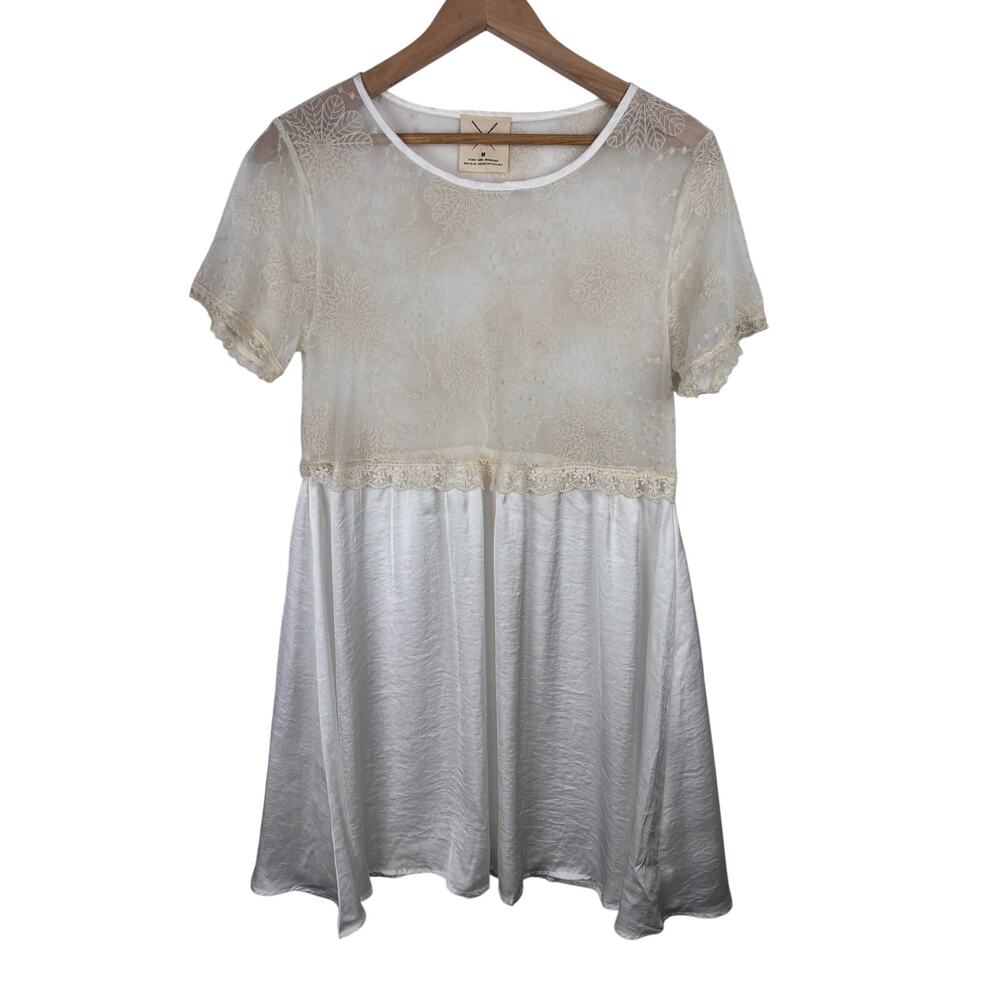 Pins and Needles Ivory Lace Slip Dress Med Satin Babydoll Tunic Boho Romantic